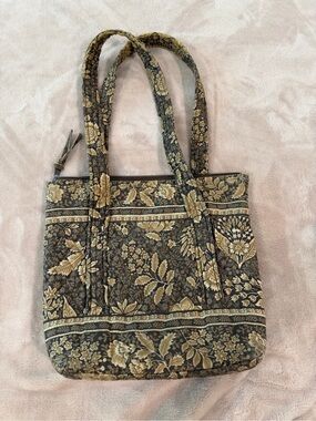 Vintage Vera Bradley Quilted Floral Shoulder Tote in Olive Green and Gold